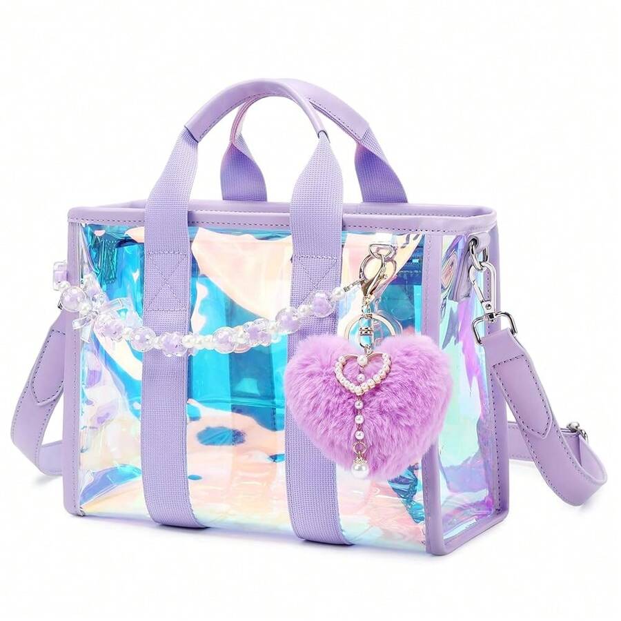 Small Clear Bag For Stadium & Concert, Iridescent Bag With Crossbody Strap, Water-Resistant Clear Beach Purse - 虹彩-0 - 查看 1