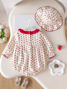Set de 2 piezas de pelele y gorro de manga larga para bebé niña, ropa casual y linda para recién nacidos, para primavera y otoño - Albaricoque - Ver 2
