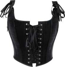 Women's Vintage Floral Corset Top Renaissance Camisole Gothic Overbust Bustier Shapewear - 黑色天鵝絨 - 查看 2