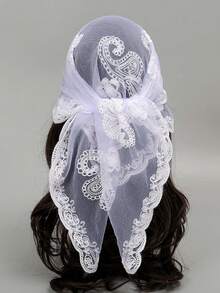 1pc Women's Fashion Embroidered Bandana Scarf - White - View 1