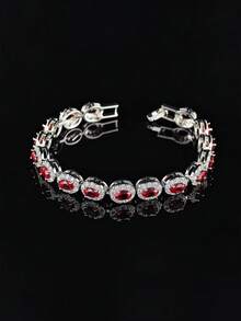 MOONSO 奢华全镶红色椭圆形闪亮合成锆石手链 S6923 - 紅色 - 查看 8