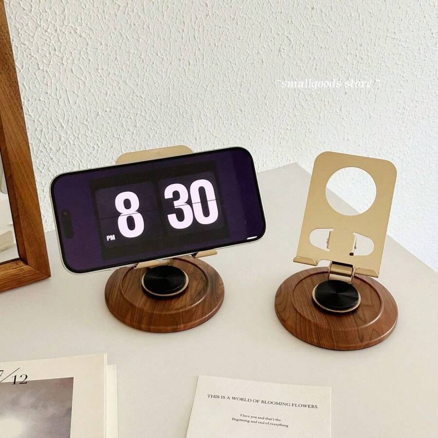 1pc Premium Retro Wooden Grain Phone Stand, 360 Degree Rotation. Suitable For Student Dorm, Desktop Phone, Tablet, Phone Live Streaming Stand And Desktop Decor - Multicolor - View 1
