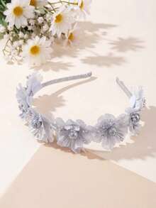 1pc Wedding Season Floral Headband For Girls, Fairy Flower Hair Band, White Gold Silver Flower Crown Headpiece For Teen Girls, Birthday Party, Performance, Hosting, Elegant White Flower Headdress For Wedding Party, Vacation, Daily Wear, Girly Sweet Princess Hair Accessories. - Multicolor - View 4