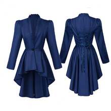 Women's Renaissance Costume, Medieval Steampunk Coat, Vintage Victorian Gothic Dress - Màu xanh lam - Xem 9