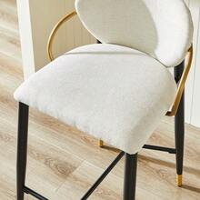 Two-Piece Set Of Beige Chenille Bar Stools, Height-Adjustable, With Contrasting Black And Gold Accents. Includes One Tall Stool With Backrest And Leg Rest, Suitable For Kitchen Islands. - Beige - View 8