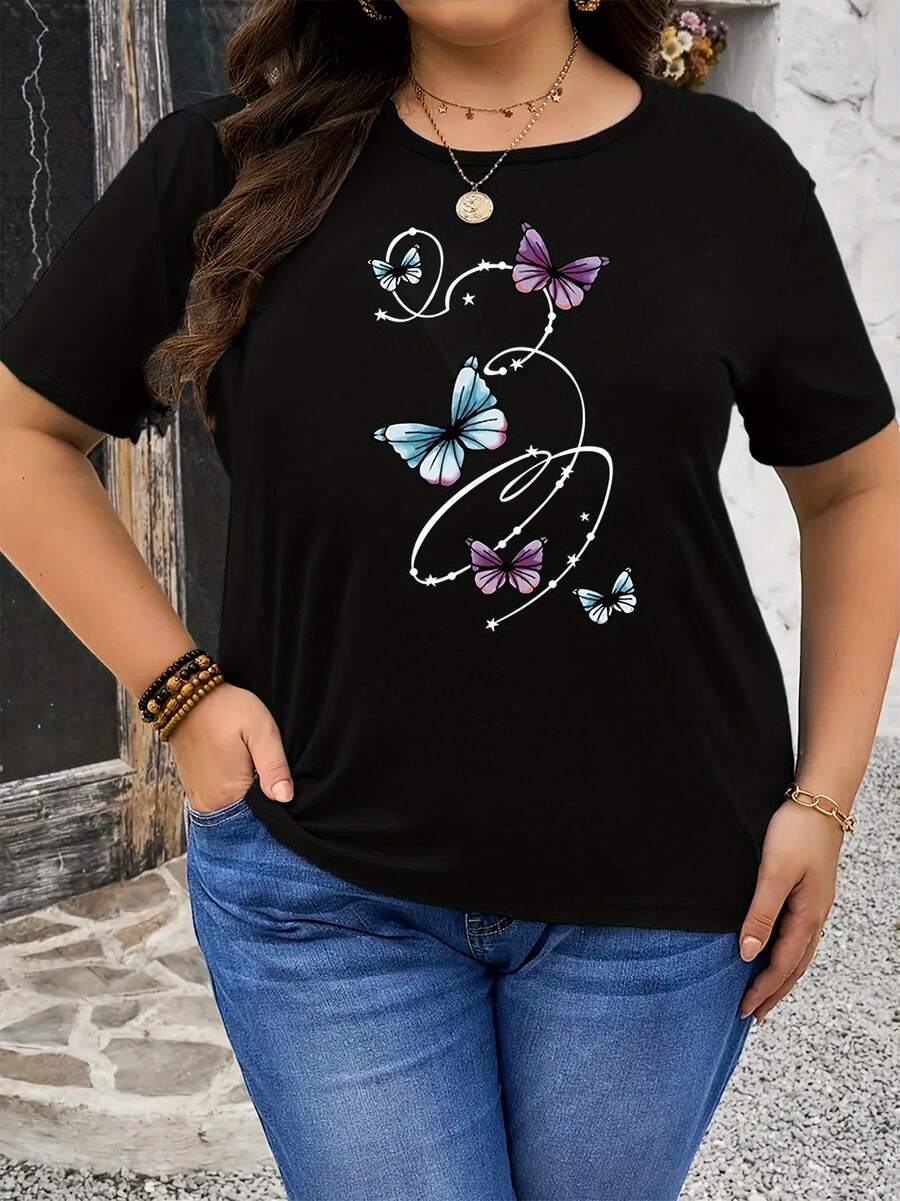 Talla grande, camiseta de talla grande con estampado de maosas