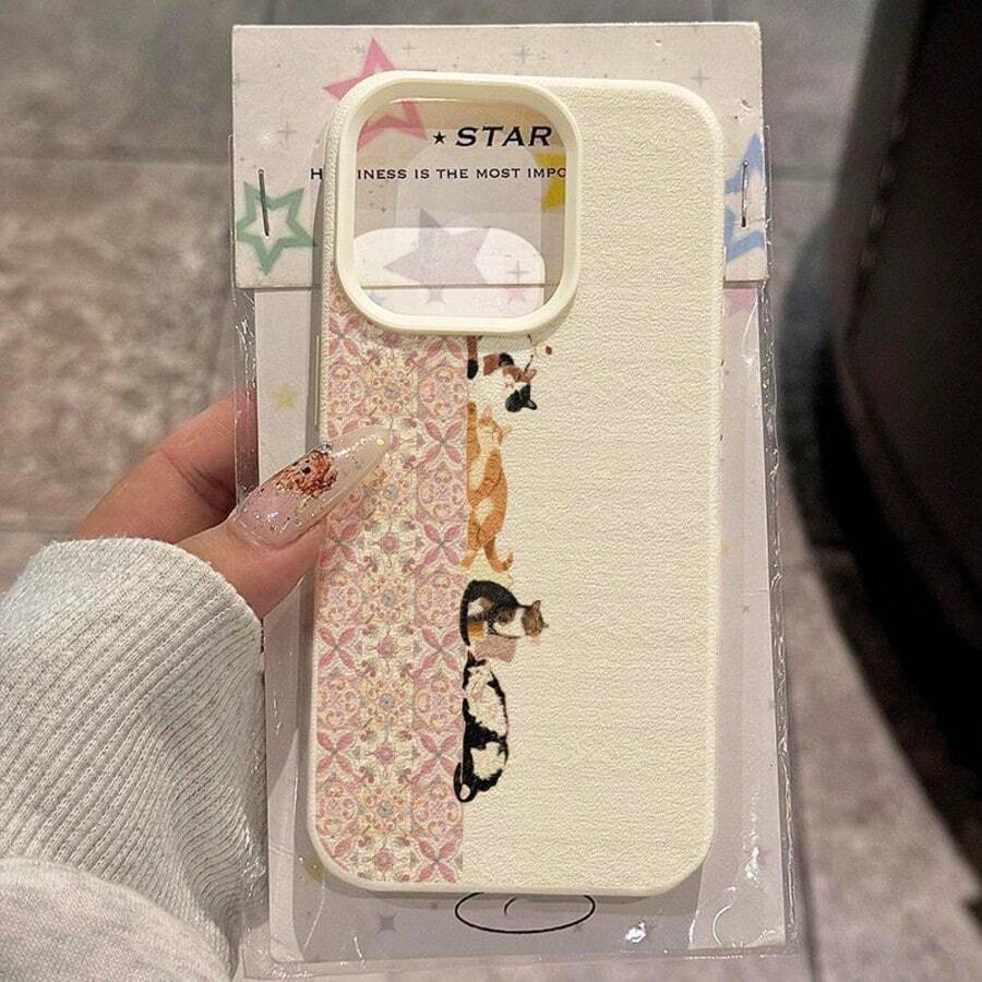 Ốp lưng điện thoại hình mèo nằm trên tường bằng chất liệu TPU, họa tiết hoa và gạch, tương thích với iPhone 17 Pro Max/17/16 Pro Max/15/13/12/11, S20 FE/A15/S24/A55, Note 11/Note 12/Note 13 Pro, bảo vệ điện thoại toàn diện, chống rơi vỡ, mềm mại. - trắng - Xem 1