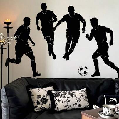1 pieza Adhesivo de pared de gran tamaño con tema deportivo que incluye atleta y patrón de fútbol, decoración autoadhesiva extraíble y adecuada para la sala de estar, dormitorio, estudio, oficina y talla grande escenarios