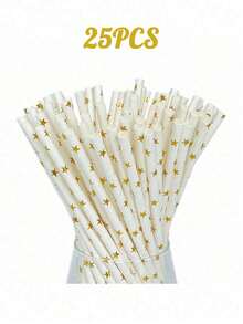 Canudos de papel com estampa dourada em vários padrões (25/50/100/200 unidades). Ideais para sucos, milk-shakes, coquetéis de verão, festas de formatura, Natal, casamentos, aniversários, praia, volta às aulas e decoração de dormitórios. - Ver 14