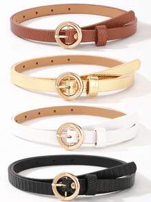 Bộ 4 chiếc thắt lưng mỏng cho nữ, khóa tròn màu vàng, chất liệu giả da cá sấu dập nổi, thích hợp cho váy và quần jeans. - Bộ bốn chiếc nhẫn tròn - Xem 6