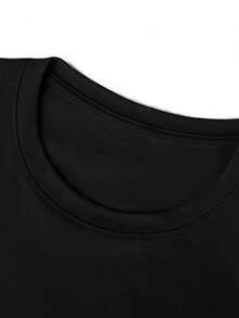 200g 100% Cotton T-Shirt, 2026 Women's Summer Fashion Letter Print Short Sleeve T-Shirt, Couple Style, Underwear/Outerwear, Office Casual Round Neck Short Sleeve Top - Black - View 3