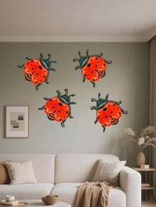 4pcs Metal Ladybug Wall Art Decor, Suitable For Garden, Yard, Living Room, Bedroom, Patio, Balcony - No Electricity Needed, Outdoor Fence Art Decoration, Ideal Gift For Family And Friends - Metal Ladybug - View 4