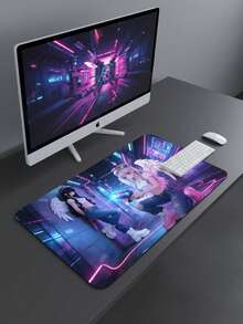 超大号超顺滑、超宽、超长游戏鼠标垫，可水洗、防水、防滑，尺寸为 39.37 英寸 x 19.69 英寸，橡胶底座，织物表面，赛博朋克激光枪和天使霓虹巷图案，适用于键盘和电脑的大尺寸桌面垫，兼容有线和无线鼠标，适用于办公室、家庭、游戏，个性化礼物，母亲节礼物 - 查看 2