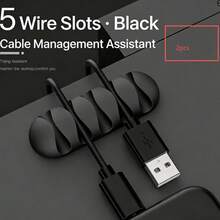 2pcs Cable Ties, Desktop Wall Cable Organizer, Network Wire Data Cable Storage Fixing Winder, Cable Clips, Network Cable Management Tool - 2pcs Black - View 10