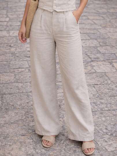 Calça Wide Leg Linho Feminina Fluida Moderna e Confortável Sem transparencia Versátil e Atemporal Tecido Premium