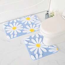 QJHOMO - Alfombra de baño en forma de U color azul con contorno blanco 20 x 20 pulgadas extra gruesa suave lavable en máquina antideslizante de microfibra con diseño floral y margaritas - 18 x 18 Forma de U - Ver 5