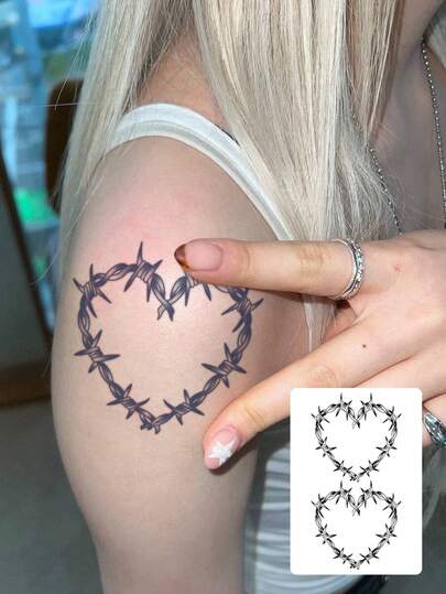 1 buc autocolant tatuaj temporar minimalist cu linie neagră și gri, inimă cu spini, autocolant tatuaj temporar lavabil pe bază de plante, potrivit pentru persoane, durează 3-5 zile