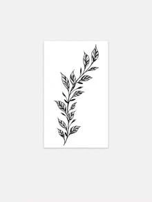 1pc 7-14 Days Lasting Herbal Temporary Tattoo Sticker, Minimalist Abstract Leaf Branch Design For Hand/Arm, Waterproof Tattoo Sticker Suitable For Men - Black - View 3