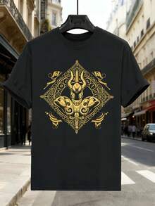 Camiseta vintage dorada con calavera gótica, 100% algodón, estilo hip-hop urbano, cómoda, resistente, estampado gráfico único. - Negro - Ver 2