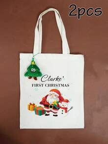 1pc/2pcs Customized Canvas Tote Bag, Personalized Christmas Gift, Custom Christmas Handbag, Customizable Shopping Bag, Girls Handbag, Shoulder Bag - Style B - View 10
