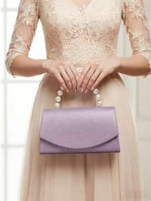 1pc Elegant Faux Pearl Decorated Purple Handbag, Party/Event Tote Bag For Women, Elegant Pearl Clutch, Prom Bag - 紫色 - 查看 3