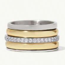 Fashionable Minimalist Dual-Tone Multi-Layer Smooth Ring Set, Inlaid With White Synthetic Cubic Zirconia, Exquisite Versatile Jewelry Accessory - Two-color - View 1