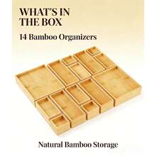 14-Piece Bamboo Drawer Organizer Set, Wood Tray Junk Drawer Organizers With Multi-Use Divider Bins For Kitchen, Bathroom, Office Desk, And Makeup Organization (Natural, 14 Pack) - 查看 2