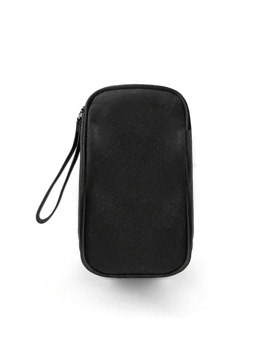 1 túi đựng đồ vệ sinh cá nhân hai lớp màu đen có khóa kéo, túi xách tay di động unisex - màu đen - Xem 1