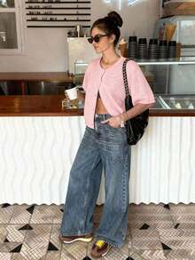 Women's Minimalist Elegant Academic Commute Modern Solid Color Button-Up Cardigan, Spring/Summer White - Pink - View 4