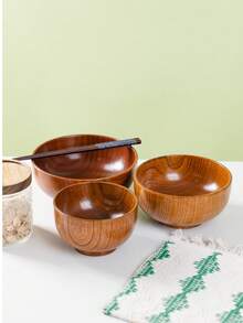 1 tô cơm gỗ kiểu Nhật, tô gỗ tối giản dùng trong gia đình, tô súp/mì dung tích lớn bằng gỗ vân tối giản kiểu Nhật, thích hợp dùng trong gia đình, đựng salad, trên bàn ăn, đựng mì, tráng miệng. - màu nâu - Xem 5
