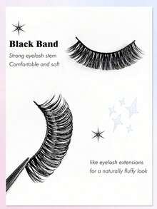 10 Pairs D-Curl Russian Stripe False Eyelashes, Natural Looking Fluffy Fake Lashes, Dramatically Lengthening Fox Eye Lifting Effect, Suitable For Any Occasion, Daily Wear, Festive Atmosphere - Black - View 4