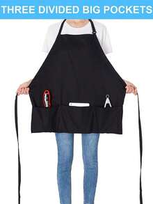 3 Pockets Adjustable Bib Apron - Chef Kitchen Cooking Aprons For Women And Men, Perfect For Cafes, Tea Shops, Restaurants, Gardening, And Bars, Black - 彩色 - 查看 9