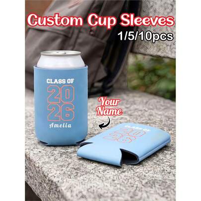 1/5/10pcs Custom Can Cooler, Personalized Insulated Cooler, Personalized Multicolor Beer Can Sleeve Hugger Cooler, Suitable For Graduation Party Gift For Graduates, Unique Birthday Gift, Wedding Party Decoration, Holiday Decor Mother's Day Graduation,Multi-Functional, ,Ornamental,Reusable,Exquisite,Stylish