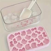 SANRIO Hello Kitty 硅胶托盘 – 可爱的猫咪和蝴蝶结设计，柔韧性好，可用于制作趣味创意甜点，粉色冰块，适合庆祝活动和特殊场合。 - 彩色 - 查看 5