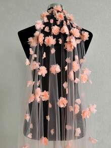 1 Tiers 3D Flower Bridal Veil With Comb Wedding Accessories For Bride Romantic Wedding Veil - 桃紅色 - 查看 1