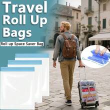 6pcs Foldable Travel Vacuum Storage Bags, Clear Vacuum Compression Bags, Handheld Pump-Free Vacuum Compression, Space Saving Storage Bags, Reusable Dust-Proof Moisture-Proof Clothing Organizer Bags, Luggage Compression Packing Cubes - View 3