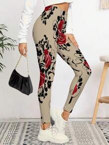 Women's Sexy Rose Print Leggings High Waisted Yoga Pants For Workout Running Casual Wear Floral Design Butter Soft Athletic Tights Valentine's Day Gift Idea Compression Leggings For Women Athleisure Style For Her - 彩色 - 查看 1