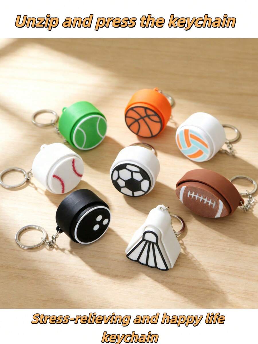 1pc Football Shaped Stress Relief Keychain, Creative Clicker Pendant, Football Club Memorabilia, Graduation/Mother's Day/Football Fan Gift - A - View 1