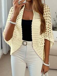 Áo khoác cardigan dệt kim tay cánh dơi khoét lỗ thời trang thường ngày dành cho nữ, thích hợp cho kỳ nghỉ xuân. - Màu vàng - Xem 2