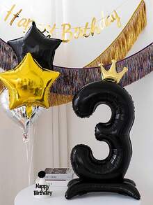 1pc 42 Inch Black Standing Crown Base With 0-9 Numbers, Anniversary, Birthday, Holiday Celebration, Wedding Party Decor - Black - View 3