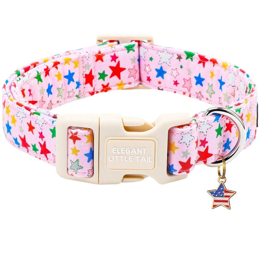 Vòng cổ cho chó Elegant Little Tail ngày Quốc khánh 4 tháng 7 với mặt dây chuyền hình ngôi sao màu hồng yêu nước, khóa nhựa tháo nhanh, vòng cổ điều chỉnh được cho chó cưng của bạn. - màu hồng tươi - Xem 1