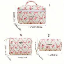 Bộ túi đựng mỹ phẩm nơ hoa hồng màu hồng, túi đựng đồ trang điểm bằng vải cotton chần bông, túi đựng đồ vệ sinh cá nhân dễ thương kiểu sinh viên, thích hợp cho du lịch và sử dụng hàng ngày. - Nhiều màu - Xem 8