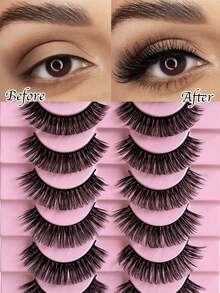 10 Pairs D-Curl Russian Stripe False Eyelashes, Natural Looking Fluffy Fake Lashes, Dramatically Lengthening Fox Eye Lifting Effect, Suitable For Any Occasion, Daily Wear, Festive Atmosphere - Black - View 5