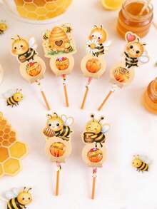 24pcs Bee Shape Lollipop Holder Cards, Cute Yellow Bee Honey Jar Design Lollipop Decoration Holder Paper Cards, Bee Theme Birthday Party Favor Decorations, Spring Birthday Party Supplies - Multicolor - View 5
