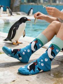 1 双男士企鹅印花休闲百搭中筒袜 - 彩色 - 查看 6