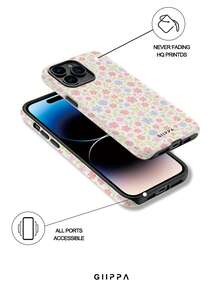 粉蓝花卉图案二合一哑光手机壳，兼容 17、16、15、14、13、12、11、Pro Max 和 Plus。 - 多色1 - 查看 3