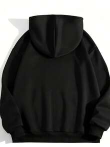 Stylish Sweatshirt Women's Printed Pattern Hoodie - Printed Pullover Sweatshirt, With Kangaroo Pocket, Adjustable Drawstring Design, Casual And Comfortable Autumn And Winter, Regular Fit Mother's Day  Mother's - Black 01 - View 4