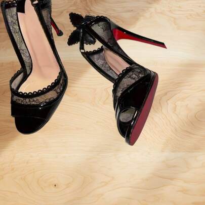 Low-Cut Openwork Lace Bow Red-Soled High Heels