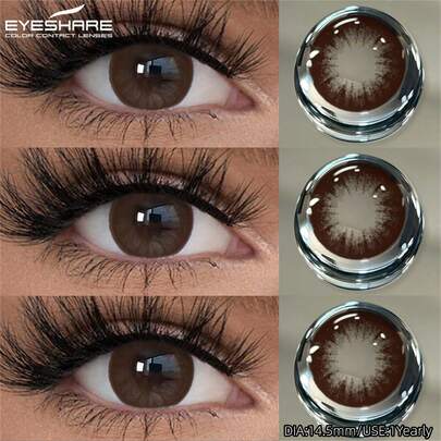  EYESHARE 2pcs Natural Black Contact Eyewear For Eye Makeup To Enlarge Eyes Chocolate Lens Annual Cosmetic Popular Gray Lenses Brown Eye Contact, 14.5mm