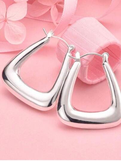 Đôi bông tai hình tam giác tinh tế bằng bạc sterling 925, phụ kiện trang sức thời trang dành cho nữ, quà tặng Giáng sinh.